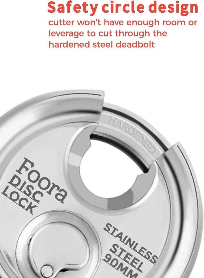 Foora Disc Lock, Stainless Steel, 90mm, Round Shape, Heavy Duty Security with 8 Keys, Silver - Image 5